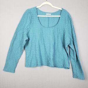 Maurices Size 2X Long Sleeve Textured Scoop Neck Scrunch Top Blue Elevated Basic